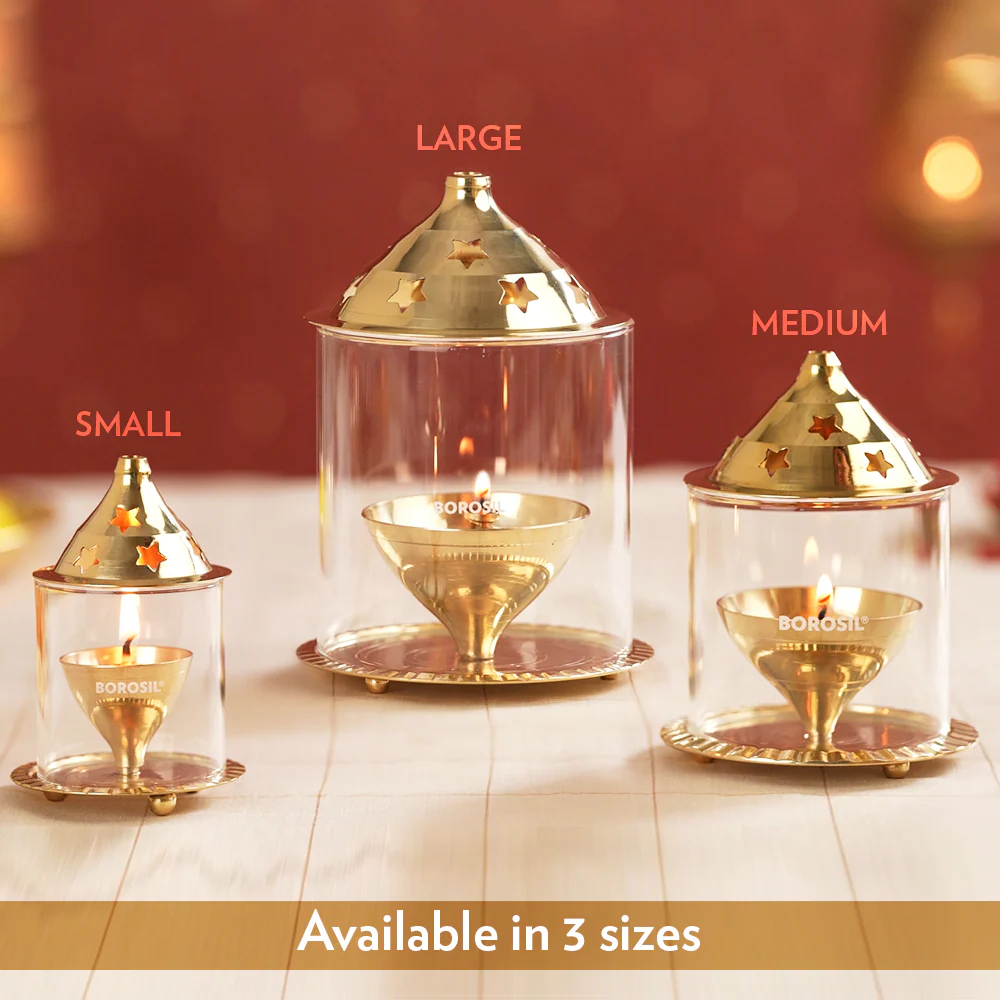 Borosil Akhand Diya, Brass, Small - Image 8